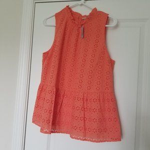 Peach eyelet tank top with peplum- New With Tags